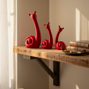 Juego de Figuras de Caracoles de Cerámica Roja Brillante Hechas a Mano, Decoración de Arte Indio, Trío para Mesa de Salón, Estilo Rústico Moderno, Diwali - Product Image 5