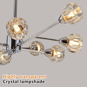 Lustre moderne en cristal chromé de 28 pouces, 9 lumières, suspension pour salon, salle à manger, cuisine - Comprend les luminaires, ampoules non incluses - Product Image 6