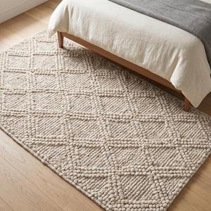 Tapis en boucle épais tissé à la main - Crème Beige Couleur Unie Laine Antidérapant Moderne Minimaliste Usage Commercial et Domestique - Product Image 4