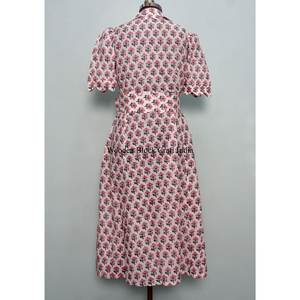Robe d'été vintage indienne en coton imprimé floral fait main, col en V, lavable, style bohème, longueur cheville pour femme - Product Image 6