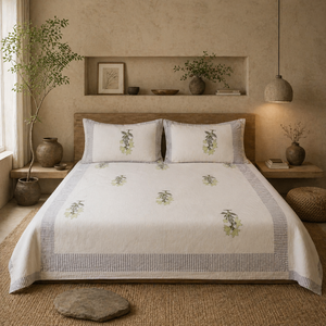 Parure de lit de luxe florale blanc et vert, taille King, en pur coton premium, respectueuse de l'environnement, teintures non toxiques, respirante, douce et durable pour la maison - Product Image 5