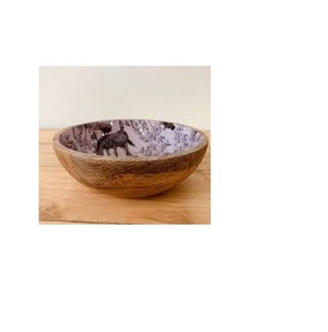 Tazón para Ensalada de Madera de Mango Natural con Incrustaciones de Esmalte Impreso, Tazones Redondos Decorativos de Madera para Cocina y Hogar - Product Image 1
