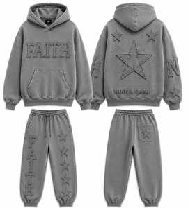 Faith Vintage Embroidery Winter Solid Hip Hop Fleece Hoodie Set Oversized Street Wear Tracksuit Believe <b>Yourself</b> Embroidered - Product Image 4