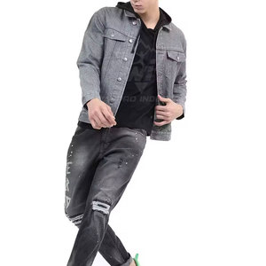 Veste en jean pour hommes actifs, vêtement d'extérieur en jean épais, boutonnée, style décontracté urbain, manches longues - Product Image 4