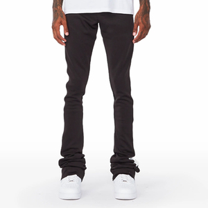 Pantalon de survêtement noir évasé pour homme avec bande latérale blanche, taille élastique et cordon de serrage, décontracté, pour l'automne, en mélange tricoté de coton et élasthanne - Product Image 3