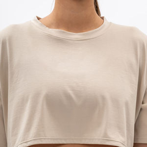 Nouvelle Arrivée T-shirts de Fitness Personnalisés de Haute Qualité pour Femmes Grandes Tailles en Coton/Fibre de Bambou Respirant à Séchage Rapide Épaules Tombantes - Product Image 6