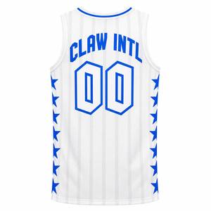 Maillot de basketball Claw Intl imprimé par transfert thermique 100 % polyester pour homme, débardeur blanc et bleu étoiles 00, séchage rapide, bretelles réglables, toutes tailles - Product Image 3