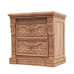 โต๊ะข้างเตียงไม้แกะสลักด้วยมือ โต๊ะหัวเตียงคลาสสิกสำหรับห้องนอนในวิลล่า พร้อมลิ้นชักสองช่อง - Product Image 2