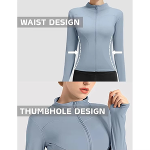 <b>Yoga</b> <b>Jacket</b> with Side Pockets Women's Regular Zip up Kangaroo Pocket Button Lightweight Stretch Gym Running Wear - Product Image 2
