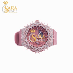 Export Quality Luxury Black Leather Diamond Watch for Men Genuine Leather Strap with Iced Out Case Available for Export Price - Product Image 3