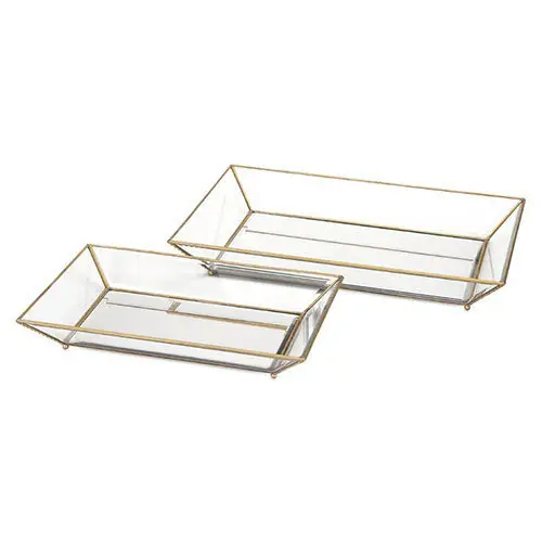 Set Of Two Gift Accessories Metal Serving Tray Handmade Customized Rectangle Shape Wholesale Supplies Food Bowls Displayed Trays