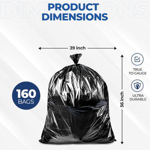 TH GB-006 Commercial Grade 55-60 Gallon Contractor Trash Bags Thickness Black Heavy Duty Garbage Bags 39 x 56 Inch <b>Extra</b> <b>Large</b> - Product Image 2