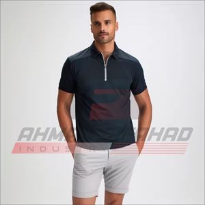 <span class=keywords><strong>เสื้อ</strong></span>โปโลแขนสั้นสีขาวสำหรับผู้ชาย แต่ง<span class=keywords><strong>ขอบ</strong></span>สี<span class=keywords><strong>แดง</strong></span>กรมท่า ปิดด้วยซิป ผ้าถักโพลีเอสเตอร์ระบายอากาศได้ดี เหมาะสำหรับใส่ลำลองในฤดูร้อน - Product Image 2