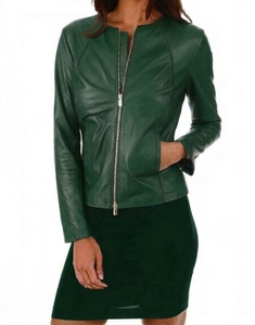 Veste en similicuir orange pour femme, col montant, fermeture éclair, style motard, manches longues, automne-hiver, vente en gros - Product Image 5