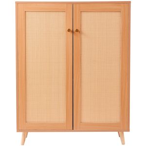 Armoire à chaussures en rotin et bois léger de 40.35 pouces, étagères réglables à 5 niveaux, 2 portes, organisateur de stockage de chaussures pour placard d'entrée - Product Image 1