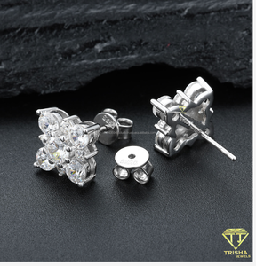 Boucles d'oreilles élégantes et scintillantes en argent sterling 925 avec diamants Moissanite, motif fleur, dorées, pour femmes, vente au détail - Product Image 3