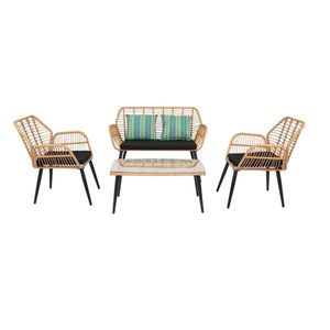 Set da 4 Pezzi in Rattan per Esterni, Resistente alle Intemperie, con Divanetto, Sedia e Tavolo per Patio, Giardino e Barbecue - Product Image 3