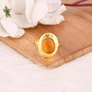 Elegant Hydro Citrine Oval <b>Adjustable</b> <b>Ring</b> Handmade Gold Plated Brass Stylish Jewelry for Women - Product Image 2