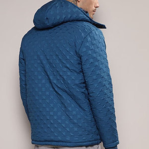 Chaqueta Acolchada Azul para Hombre, Cuello Alto, Cierre de Cremallera, Resistente al Viento, Abrigo Casual de Invierno, Color Sólido, Relleno de Algodón, Diseño Paisley - Product Image 2