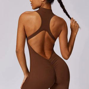 Mono de yoga de una pieza para mujer al por mayor, top con cremallera, manga larga, body de fitness de secado rápido, ropa de gimnasio de alta calidad. - Product Image 5