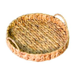 Plateau en jacinthe d'eau fait main avec poignées, panier de rangement pour fruits, plateau organisateur pour cuisine et salle de bain, artisanat vietnamien - Product Image 1