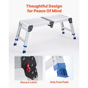 Plateforme de travail pliable en aluminium robuste, hauteur réglable de 14,2 à 20 pouces, capacité de 500 lb, marchepied antidérapant - Product Image 6