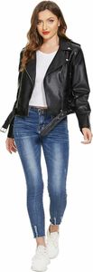 Oversized <b>Black</b> Leather Jacket Women Girls Leather Biker Jacket Bomber Women's Casual <b>Windbreaker</b> Zipper Coat Jackets - Product Image 6