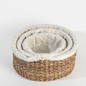 Cestas Redondas de Almacenamiento de Seagrass Forradas, Juego de 3 Cestas Hechas a Mano, Venta al por Mayor, Ecológicas, Hechas en Vietnam - Product Image 2