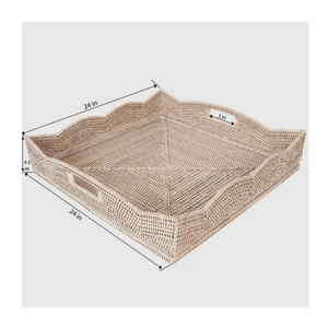 Plateau de service en rotin de style bohème de qualité supérieure, fait main, avec poignée en bois massif, écologique, pour thé, collations, décoration de la maison, panier haut de gamme - Product Image 5