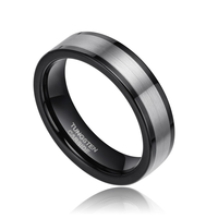 Bague en carbure de tungstène noir et argenté avec centre brossé et bords noirs, alliance pour homme, bijoux industriels en gros