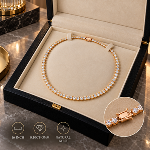 Collar de tenis atemporal de 16 pulgadas con diamantes naturales |   Oro Sólido de 9K, 0.10 CT, Corte Redondo de 3MM, GH VS SI, Joyería al por Mayor, Centro de Suministro B2B - Product Image 3