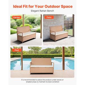 2-<b>Person</b> Outdoor Storage Bench 70-Gal Weatherproof PE Rattan Deck Box with <b>Cushion</b> Supports 265 Lbs-for Hotels Parks - Product Image 4