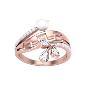Anillo Moderno Geométrico de Oro Rosa con Perla y Diamantes Pavé, Certificado IGI, para Compromiso y Boda Hindú, Regalo para Mujer - Product Image 3
