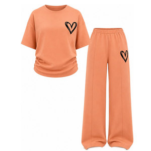 Custom Logo Women Two Piece Lounge <b>Set</b> Loose Fit Short Sleeve Tee with Wide Leg Pants Casual Summer Clothing <b>Set</b> - Product Image 5
