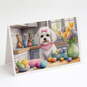 Whimsical Easter Maltese Decor Pack de 8 A7 Tamaño 5x7 Tarjetas de notas en blanco con sobres para fines de felicitación - Product Image 1