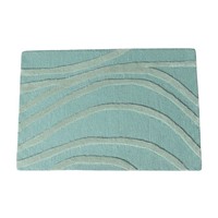 Tapis moderne en laine tufté à la main, motif abstrait ondulé lignes organiques, vert turquoise clair, haute densité, sculpté, antidérapant, pour la maison