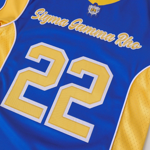 เสื้อฟุตบอลสีน้ำเงินขาว SGRho แขนสั้นหมายเลข 22 ชุดทีมกีฬาลายกราฟิก เสื้อฟุตบอลวิทยาลัยแบบกำหนดเอง - Product Image 6