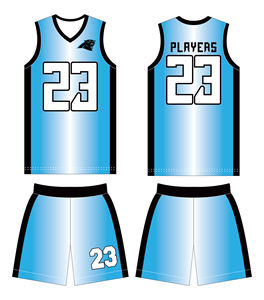 Ensemble de maillots de basket-ball personnalisés par sublimation, bleu clair, col en V, sans manches, uniformes respirants, unisexe pour adultes - Product Image 1