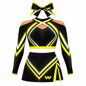 ชุดยูนิฟอร์มเชียร์ลีดเดอร์ WARPRO สีน้ำเงินเงิน ประดับด้วยคริสตัล พิมพ์ลายแบบ Sublimation เสื้อครอปแขนยาว กระโปรง สำหรับผู้ใหญ่ ผู้หญิง - Product Image 1