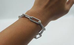 Moissanite Round Cut Diamond Paper Clip Iced Cuban <b>Bracelet</b> For Unisex 925 Sterling <b>Silver</b> Fine Wedding Party Gift For Lovers - Product Image 4