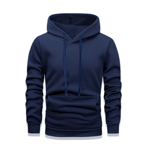 Sweat à capuche personnalisé bleu marine pour homme, uni, en molleton, coupe ajustée, avec cordon de serrage, vêtement de sport, vente en gros - Product Image 1