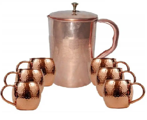 Carafe en cuivre pur avec 6 tasses en cuivre pur, ensemble de tasses martelées pour Moscow Mule - Product Image 2