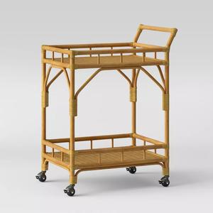 Carrito de bebidas de ratán para decoración del hogar con ruedas, carrito de almacenamiento para cocina, carrito para servir café y té - Product Image 2
