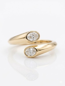 DEF Color VVS1 Oval Cut Lab Diamond Toi et Moi <b>Ring</b> Two Stone Bypass <b>Ring</b> Ethical Bezel <b>Set</b> in 14K Yellow <b>Gold</b> Anniversary Gift - Product Image 6