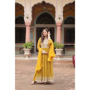 Formal Faux Georgette <b>Sequins</b> Embroidered Palazzo Suit with Dupatta - Product Image 3