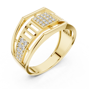 Bague en or jaune 18 carats sertie de diamants ronds de culture, style IMPERIAL PILLAR, idéale pour mariage, fiançailles, cadeaux, usage quotidien ou professionnel pour homme. - Product Image 1