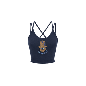 Camiseta sin mangas verde oliva para mujer con cuello halter, bordado floral y cuentas en la parte delantera, estilo casual, tela de algodón transpirable. - Product Image 3