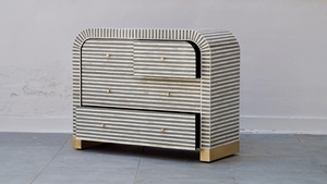 Contemporary Striped Marble <b>Chest</b> of Drawers with Brass Feet 3-Drawer <b>Storage</b> Cabinet Modern Living Room Furniture - Product Image 2