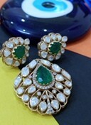 Parure de bijoux vintage plaquée or avec zircon taille émeraude et boucles d'oreilles et collier en fausses perles pour femme, style soirée - Product Image 2