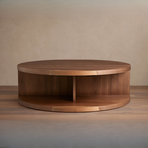 Mesa de Centro Redonda Moderna y Minimalista de Madera de Teca Sólida con Elegante Estante Abierto para Almacenamiento, Mueble Ahorrador de Espacio para Sala de Estar - Product Image 6